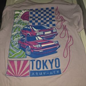Tokyo Graphic Tee with Retro Cars - Pink